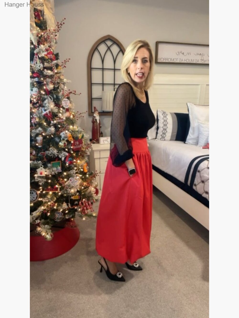 Women's Bubble Maxi Skirt A-Line Pleated Ruffle Flowy Balloon Skirt with Pockets - Picture 7 of 7